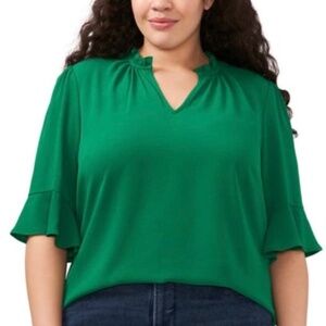 CeCe Green Ruffle Sleeve Blouse